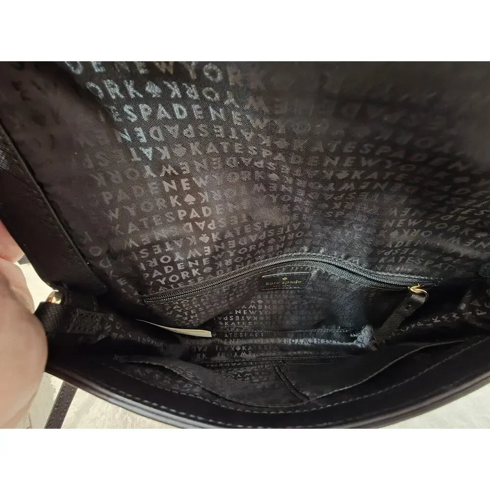 Kate Spade Kirk Park Leather Veronique Crossbody Black/ Taupe Bow (P6)